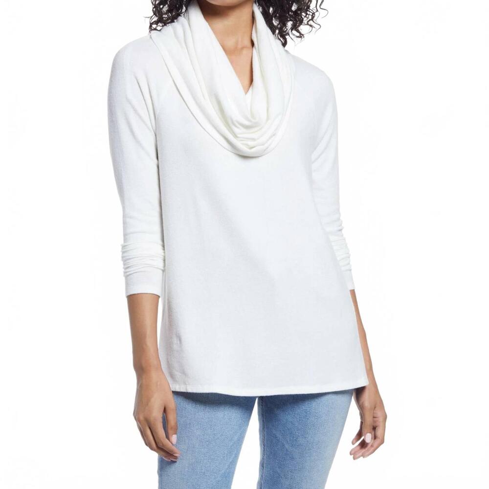 NEW GIBSONLOOK convertible neckline cozy fleece tunic in ivory